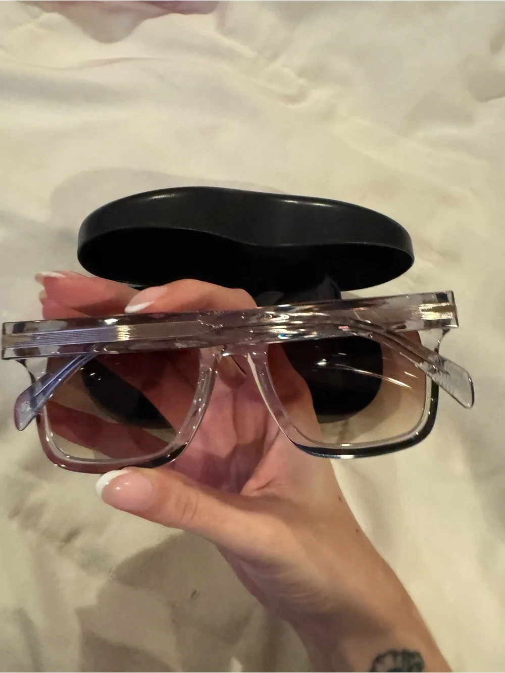 Men's Clear Frame Sunglasses with Brown Lenses